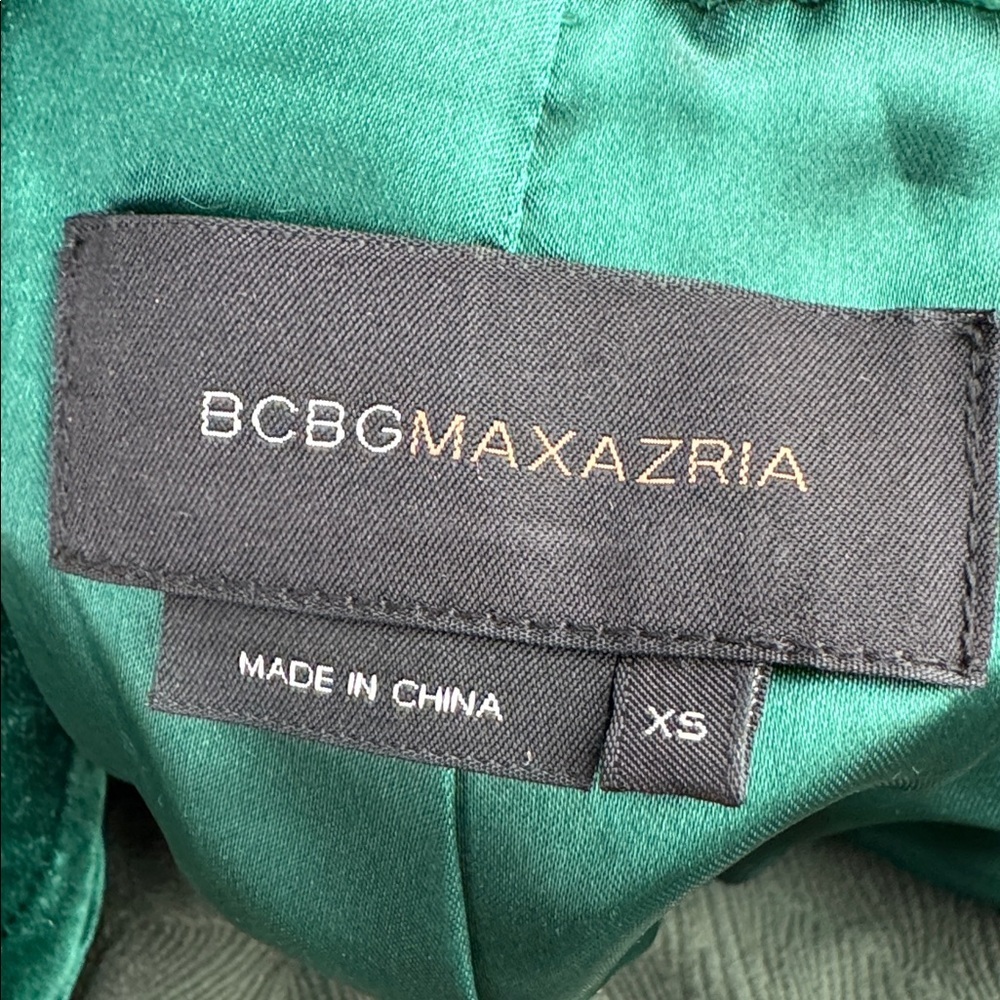 BCBG Max Azria XS Emerald Green Velvet Blouse Victorian High Neck Button Front - Picture 7 of 8